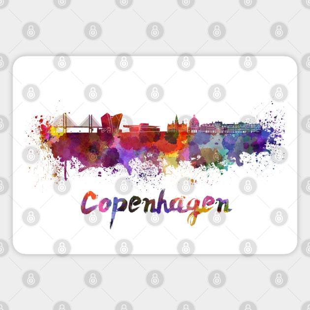 Copenhagen skyline in watercolor Magnet by PaulrommerArt